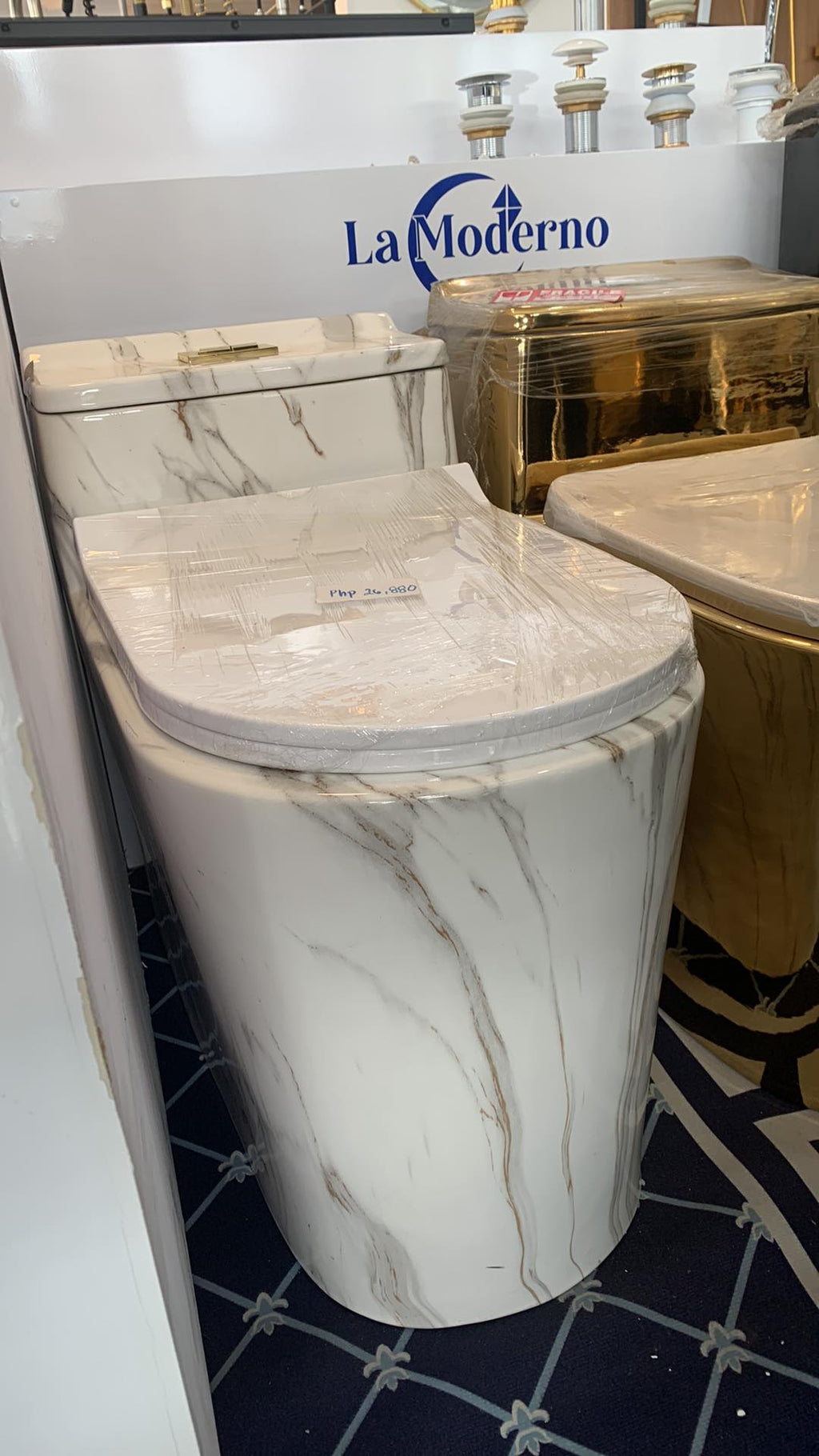 Toilet Bathroom White Marble Electroplated Porcelain One Piece WC Toilet Bowl Porcelain