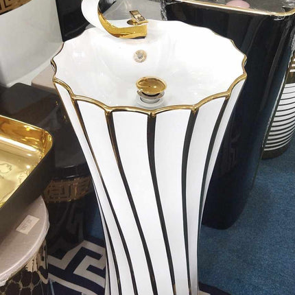 Pedestal Stand Alone White Gold Basin Sink Electroplated
