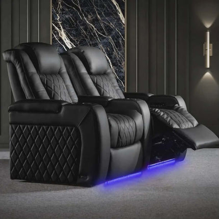 Majestic Black Diamond Pattern Premium LED Home Theater Recliner Sofa Seat
