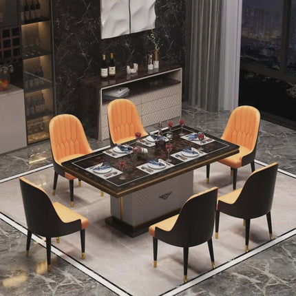High-End Italian Monolith Dining Collection with Gilded Tapered Accents