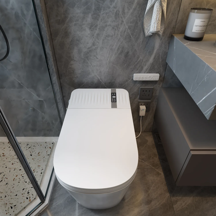 Modern toilet with smart features in a bathroom setting