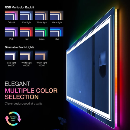 large wall mirror with multicolor LED lighting and modern rectangular design
illuminated mirror panel with built-in RGB light effects