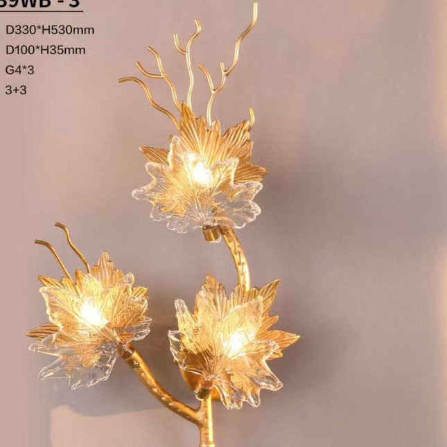 Luxury Warm Yellow Glass and Aluminum Maple Leaf Shaped Night Lamp Perfect for Bedroom or Living Room with Nature-Inspired Design
