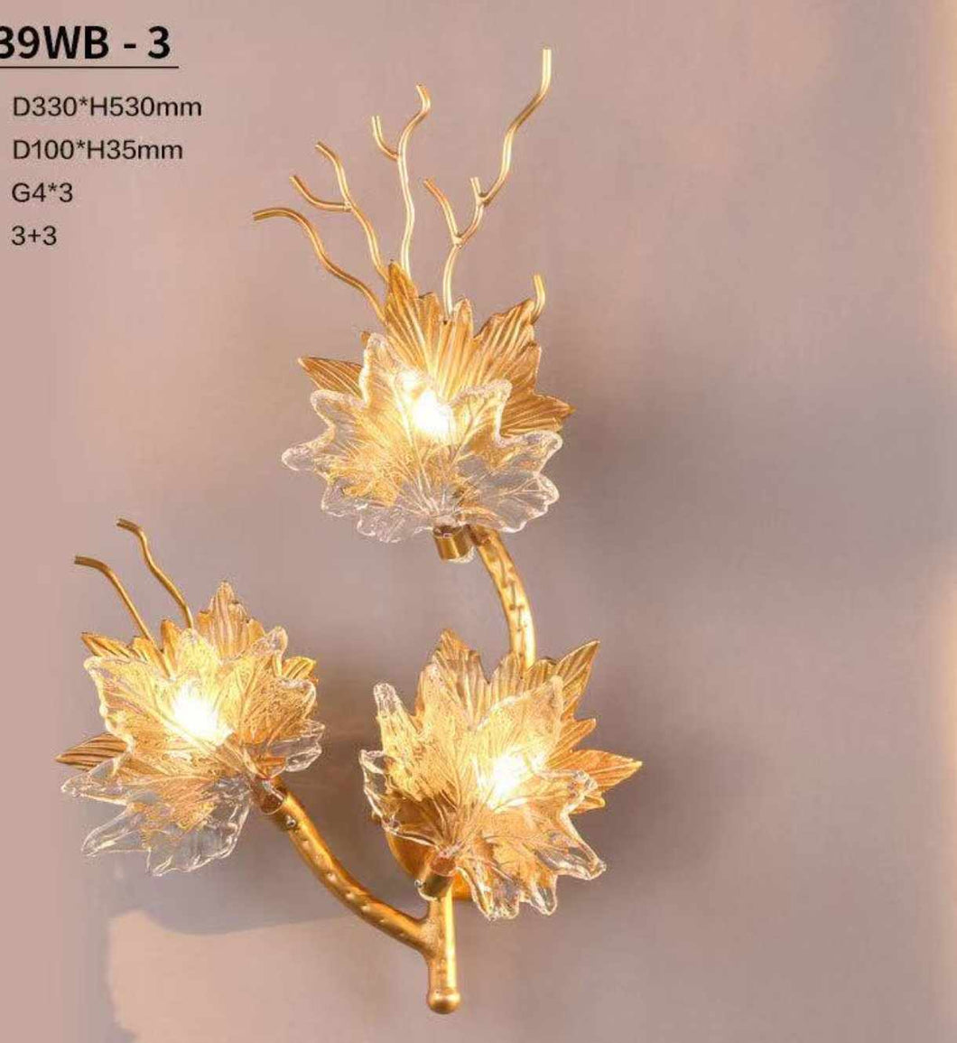 Luxury Warm Yellow Glass and Aluminum Maple Leaf Shaped Night Lamp Perfect for Bedroom or Living Room with Nature-Inspired Design