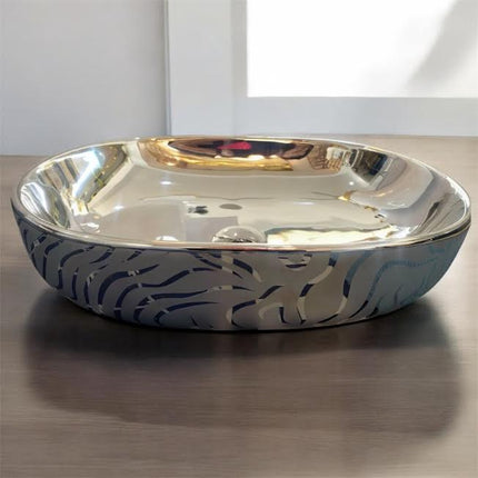Modern Silver Zebra Basin with Engraved Wave Patterns Stylish Reflective Bathroom Sink