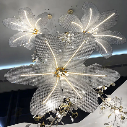Decorative chandelier with floral design on a ceiling