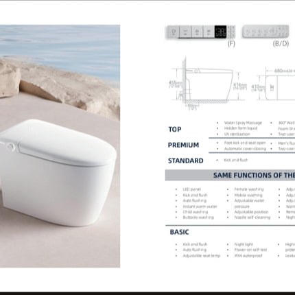 White toilet with technical specifications on a light background