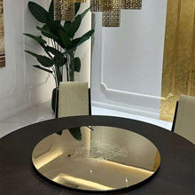 Load image into Gallery viewer, Luxury Round White and Gold Leather Wood Versace Medusa Dining Table &amp; Chairs with revolving tray: Luxury Italian Design for Elegant Dining Experiences
