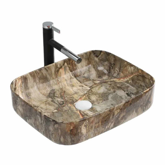 Sleek Rectangular Porcelain Basin with Marble Finish