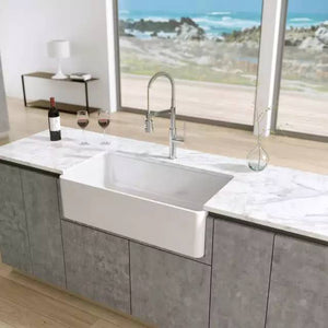 Apron Sink Ceramic White Kitchen Sink with Drainer Farmhouse Sink Countertop Modern