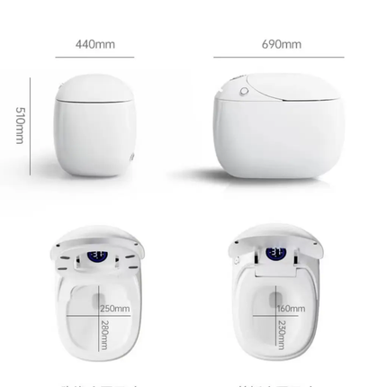 White electronic device with dimensions labeled on a white background