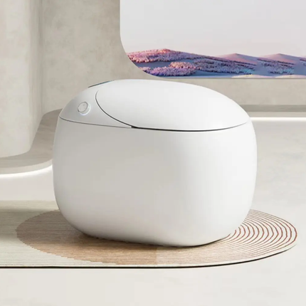 White spherical device on a wooden surface with a scenic painting in the background