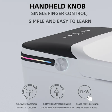 Handheld knob with control instructions on a gray background