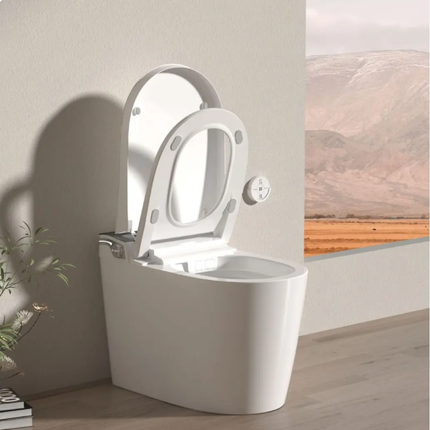 White toilet with open lid in a bathroom setting