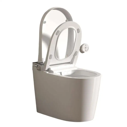 Gray toilet with open lid on a white background