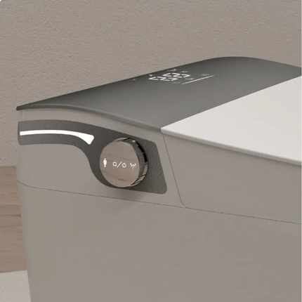 Modern toilet with control panel on a neutral background