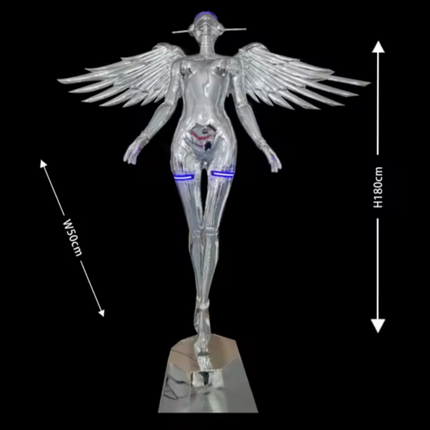 Punk Metal Sculpture Floor Lamp Mechanical Goddess Art Electroplated Silver Humanoid Statue Lights Decoration