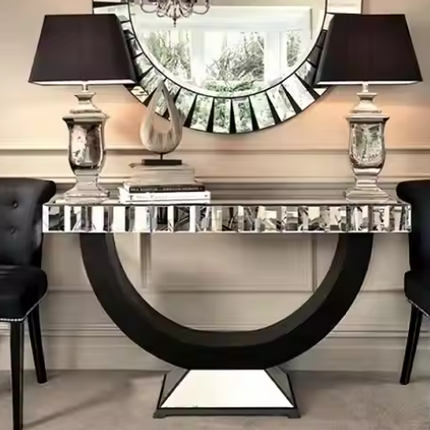 Black and Silver Tempered Glass Console Table Luxury Modern Style Edition
