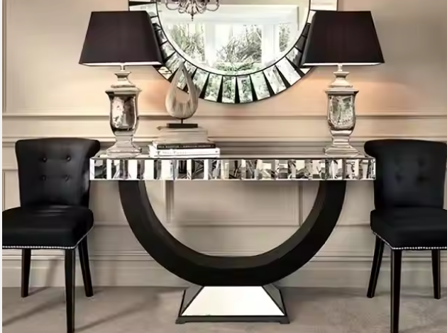 Black and Silver Tempered Glass Console Table Luxury Modern Style Edition