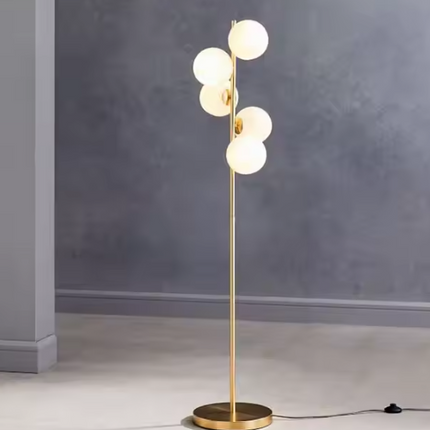 Modern Standing Floor Lamp Glass Ball Vertical White Gold