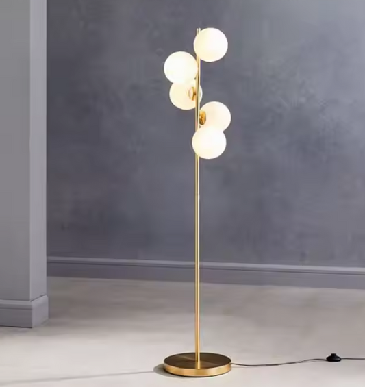 Modern Standing Floor Lamp Glass Ball Vertical White Gold