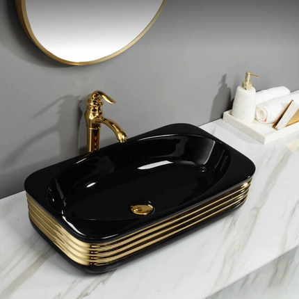 Art Wash Basin Black and Gold Luxury Modern Style