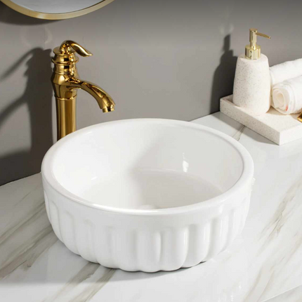 Art White Basin Sink Tabletop Countertop Sink For Bathroom Modern Style Edition Porcelain