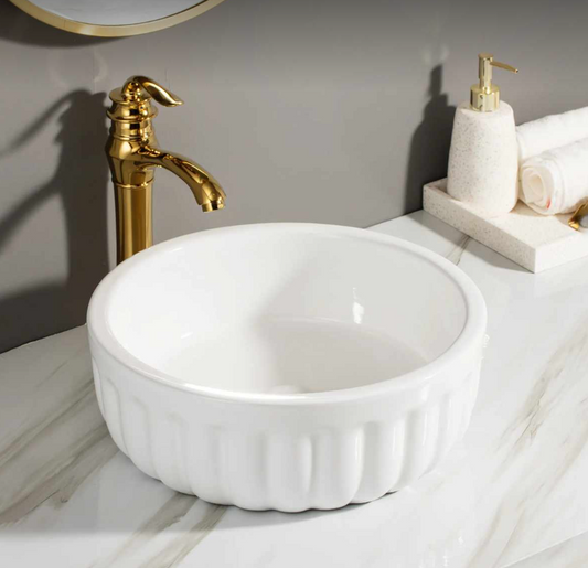 Art White Basin Sink Tabletop Countertop Sink For Bathroom Modern Style Edition Porcelain