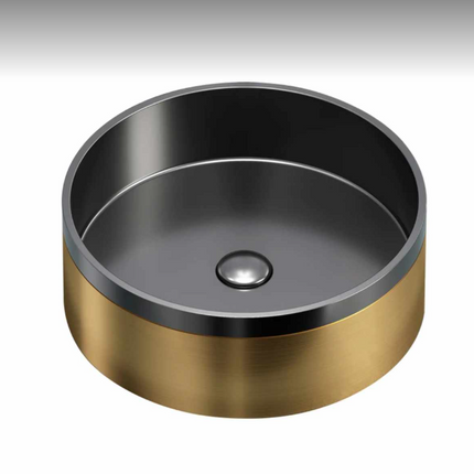 Art Wash Basin Black and Gold Electroplated Porcelain Round Shape Countertop Basin for Bathroom Wash Basin Sink
