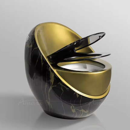Modernes Badezimmer-Eier-WC, Schwarz-Gold-Edition