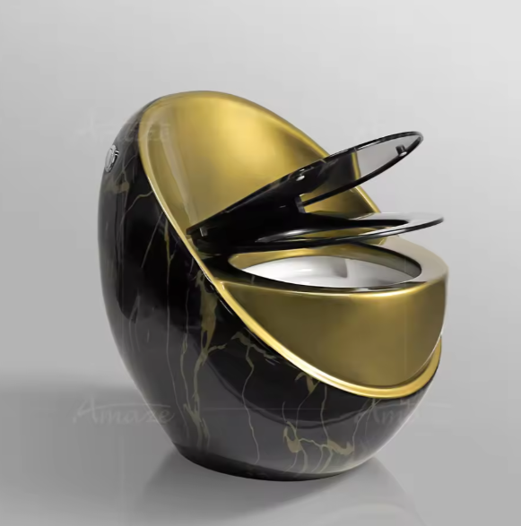 Modern Style Bathoom Egg Toilet Black and Gold Edition