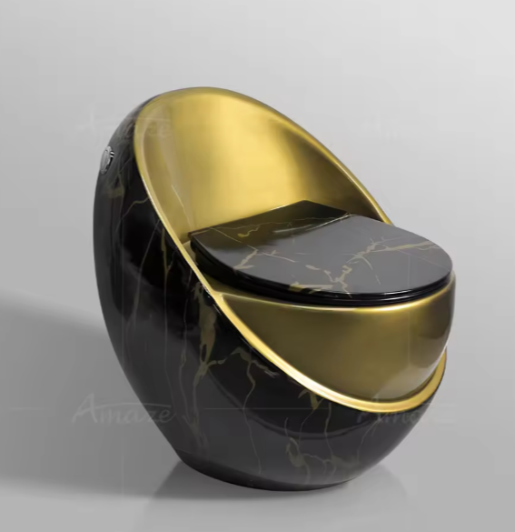 Modern Style Bathoom Egg Toilet Black and Gold Edition