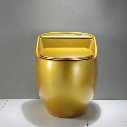 Gold One-Piece Porcelain Egg Toilet with Dual-Flush System