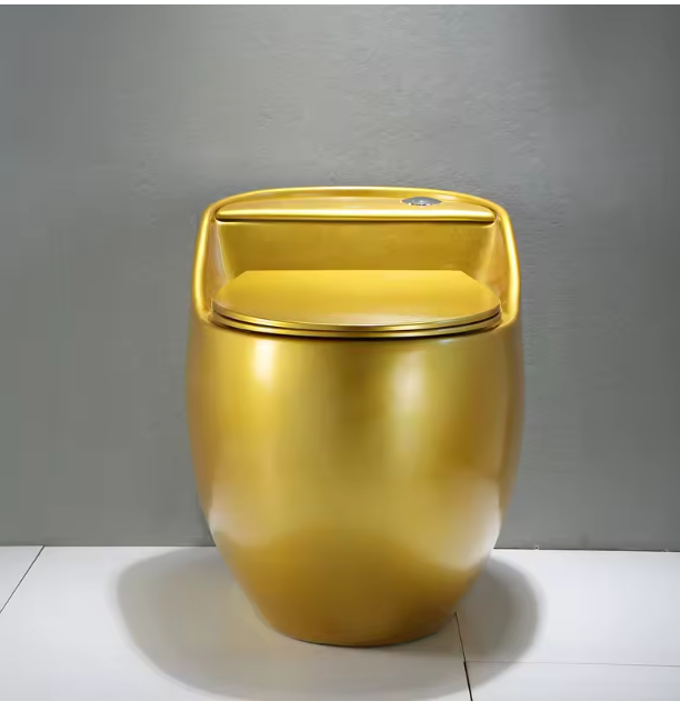 Gold One-Piece Porcelain Egg Toilet with Dual-Flush System