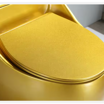 Gold One-Piece Porcelain Egg Toilet with Dual-Flush System