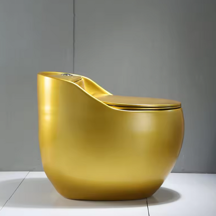 Gold One-Piece Porcelain Egg Toilet with Dual-Flush System