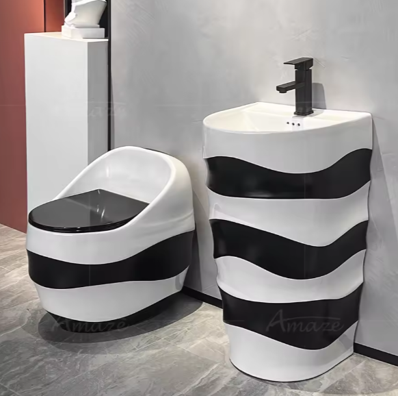 Modern Black and White Ceramic Toilet and Sink Set – Contemporary Bathroom Design