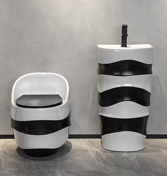 Modern Black and White Ceramic Toilet and Sink Set – Contemporary Bathroom Design