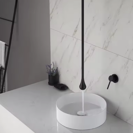 Black Wall Mounted Basin Faucet - Straight Tube Brass Bathroom Sink Faucet Ceiling Mount Modern Design