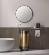 Load image into Gallery viewer, Modern Round Pedestal Bathroom Sink – Gold Stainless Steel Freestanding Basin
