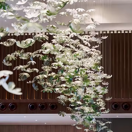 Custom Maple Leaf Green Glass Chandelier – Luxury Nature-Inspired Hanging Light Fixture