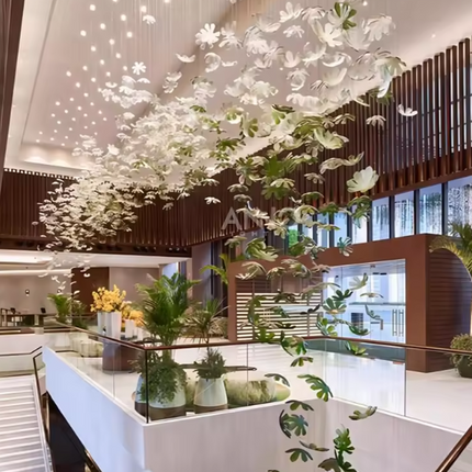 Custom Maple Leaf Green Glass Chandelier – Luxury Nature-Inspired Hanging Light Fixture