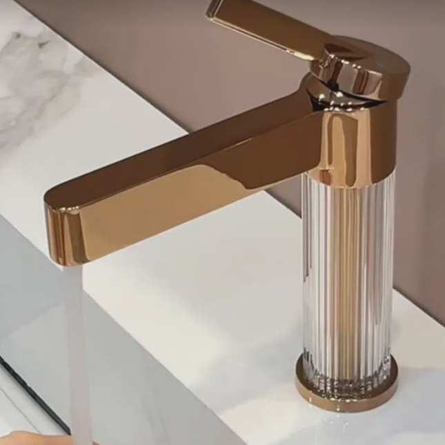 Luxury Rose Gold Brass Basin Faucet – Hot & Cold Anti-Splash with Crystal Handle