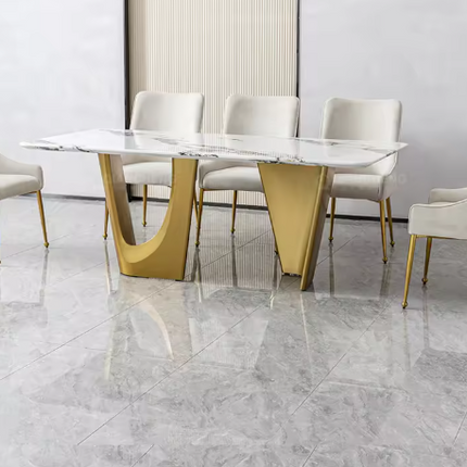 Luxury 8-Seater Marble Dining Table Set – Modern Stainless Steel Base, Customizable Colors
