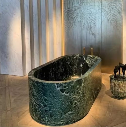 Green Marble Freestanding Bathtub – Luxury Natural Stone Soaking Tub