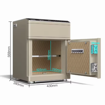 ISO Certified Solid Steel Vault Safe Box with Fingerprint Lock & Dual Wireless Charging