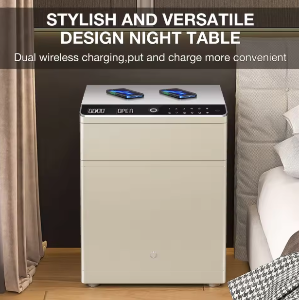 ISO Certified Solid Steel Vault Safe Box with Fingerprint Lock & Dual Wireless Charging