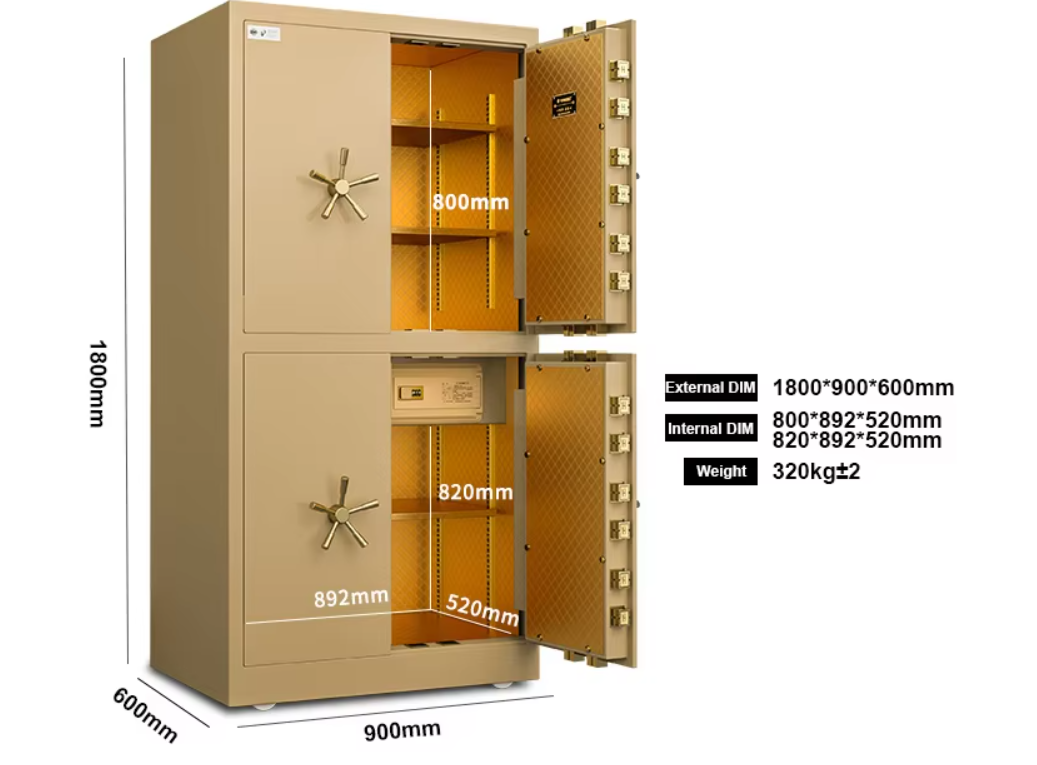 ISO-Certified Luxury Fingerprint Vault Safe – Dual Alarm 4-Door Movable Solid Steel Security Safe