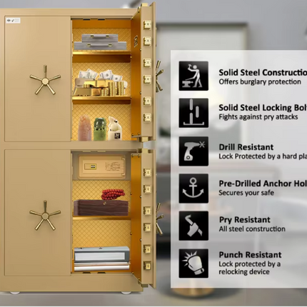 ISO-zertifizierter Luxus-Fingerabdrucktresor – Doppelalarm, 4-türiger, beweglicher Sicherheitstresor aus massivem Stahl 