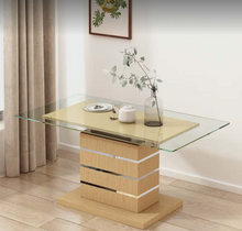 Load image into Gallery viewer, Modern Rectangular Glass Dining Table with Solid Wood Base – 4–6-Seater

